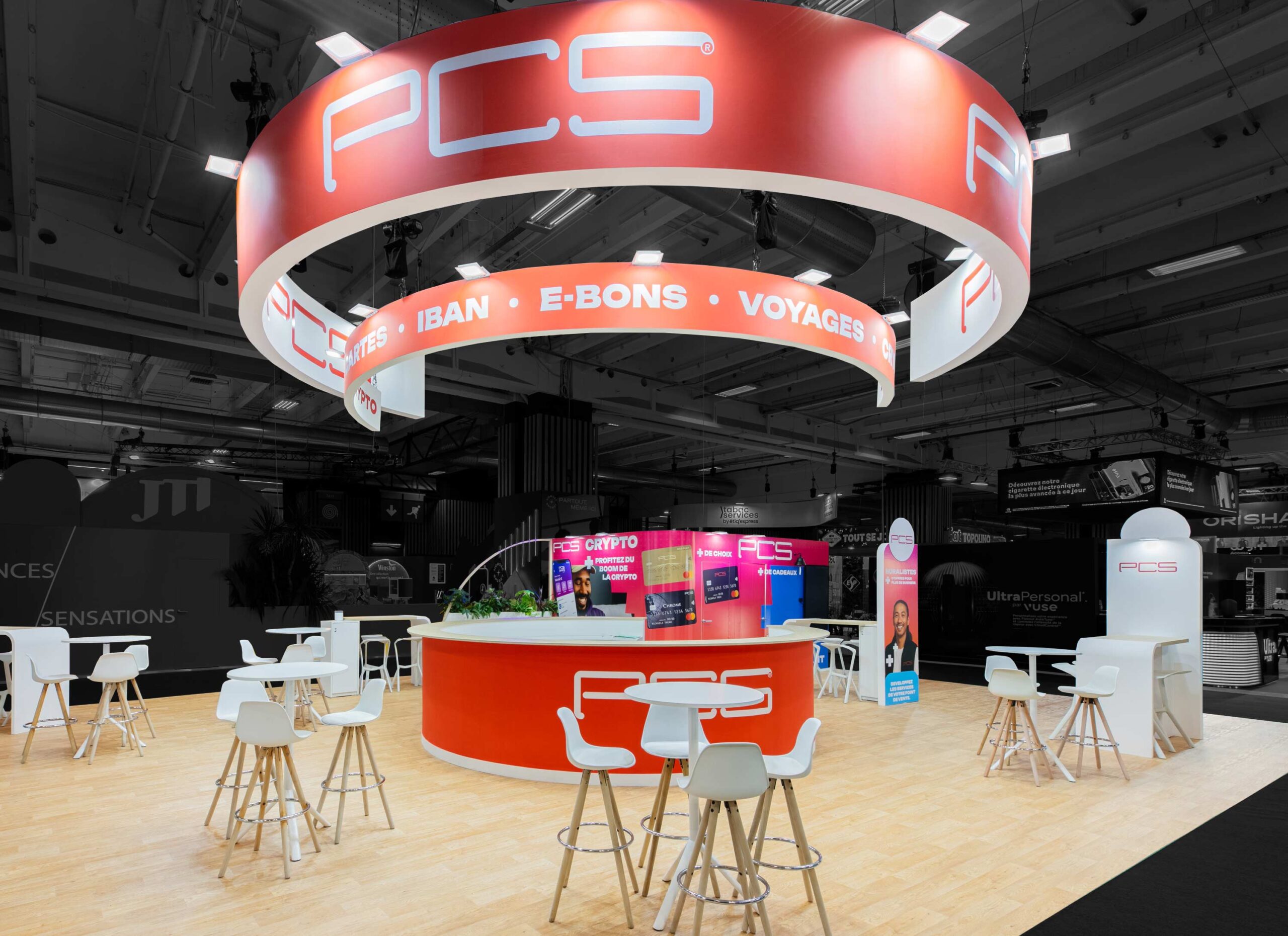 Vue de face du stand sur-mesure PCS au salon Losangexpo 2025.