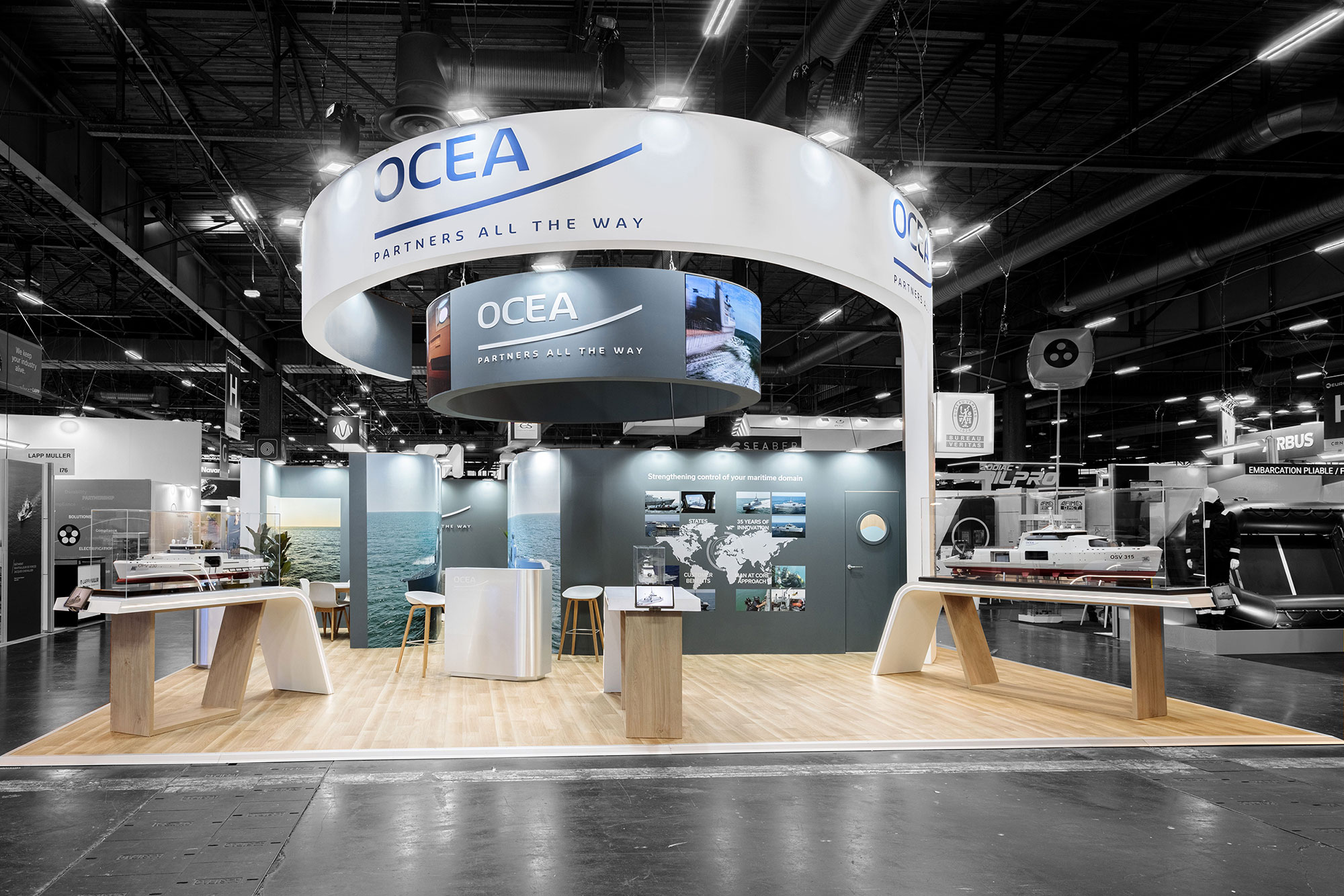 side view of the OCEA custom-built stand at EURONAVAL 2024