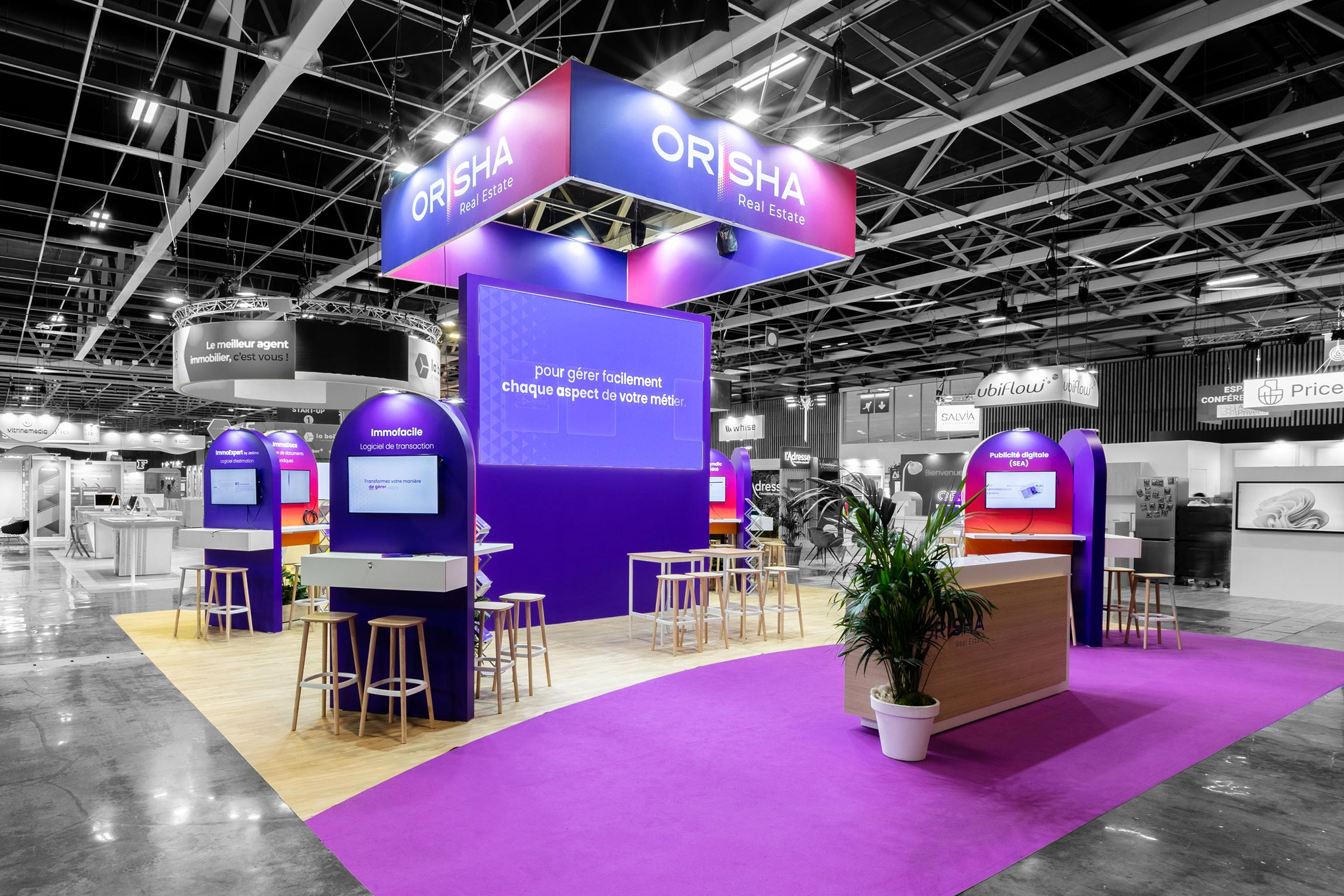 profile view of the Orisha custom-built stand at RENT 2024