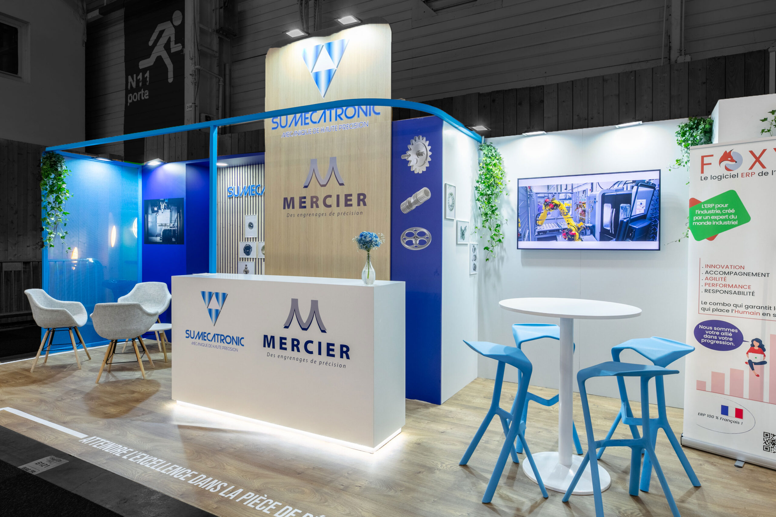 Vu de coté du stand sur-mesure MERCIER SUMECATRONIC service au salon SIAE 2025