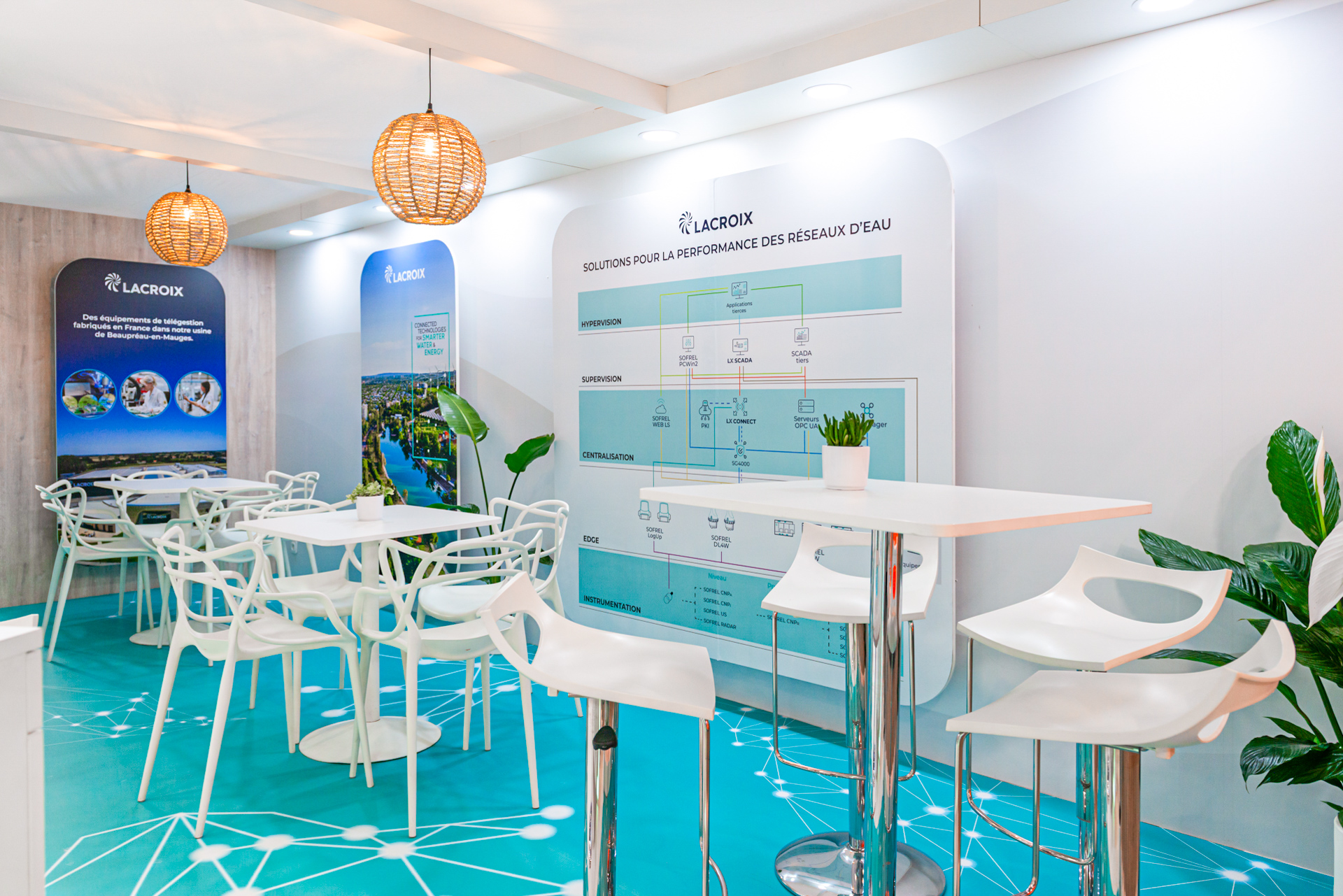 Vue d'intérieur du stand sur-mesure Lacroix-Sofrel au salon Pollutec 2025.