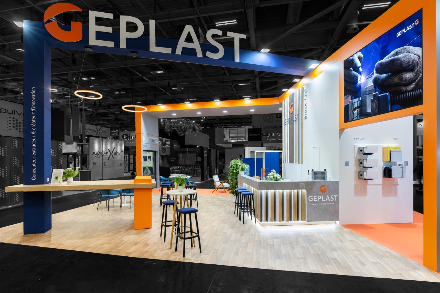 Vue de derrière du stand Geplast au salon BATIMAT 2026.